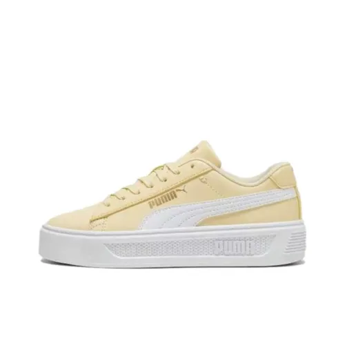 PUMA Smash Platform V3 Anti-Slip Wear-Resistant Low-Top Skateboard Shoes Women's Yellow White