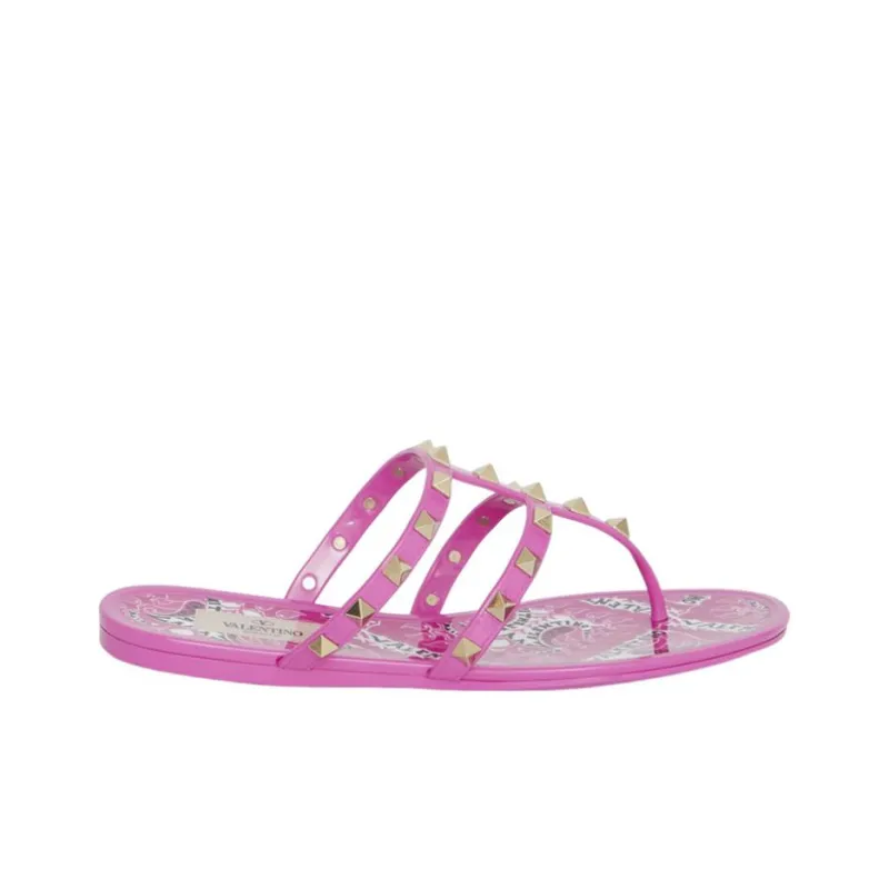 Valentino Rockstud Odor Resistant Flip Flops Women's Fuchsia-1