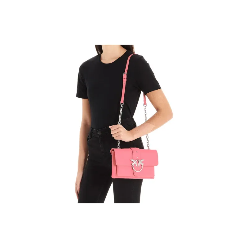 PINKO Cow Leather Portable Crossbody Bag, Shoulder Bag Women's Pink-2