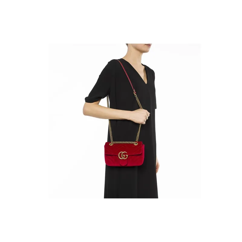 GUCCI GG Marmont Quilted Velvet Crossbody Bag Shoulder Bag Women's Red-5