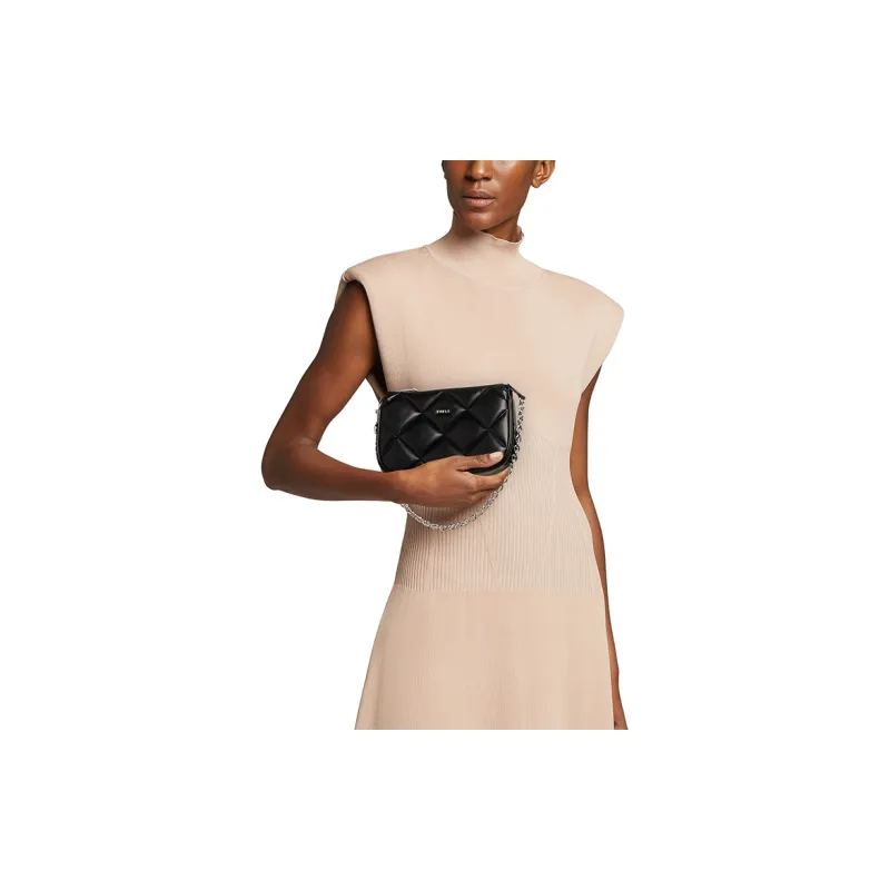 Furla Moon Cow Leather Shoulder Bag Chain Crossbody Bag, Shoulder Bag Mini Women's Black-2