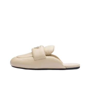 PRADA Soft Padded 5mm Sabots Desert Beige Leather Women's