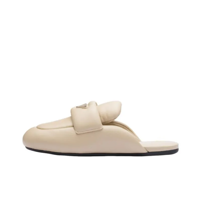 PRADA Soft Padded 5mm Sabots Desert Beige Leather Women's-0