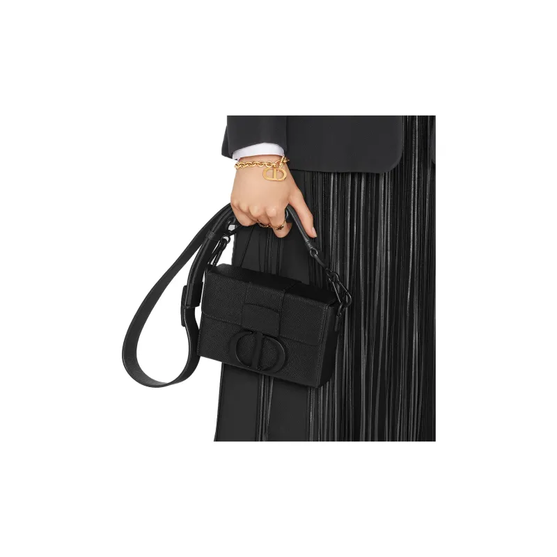 DIOR 30 Montaigne Collection Cow Leather Small Square Box Handbag Crossbody Bag Shoulder Bag Women's Black-4