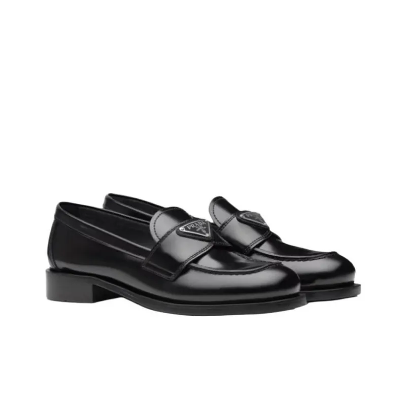 PRADA Logo-plaque Leather Loafers-1