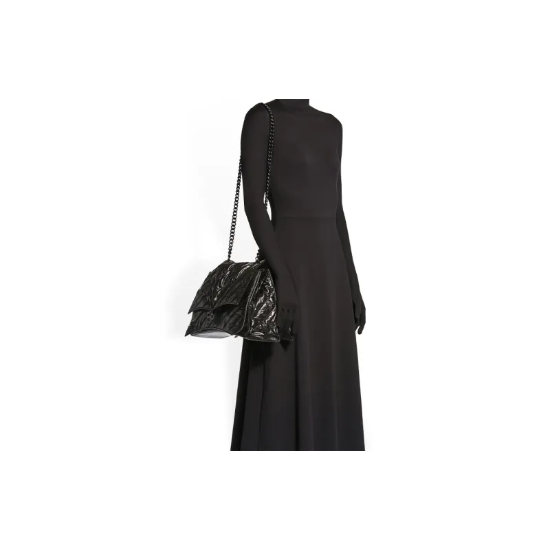 Balenciaga Crush Quilted Large Chain Bag Black-6