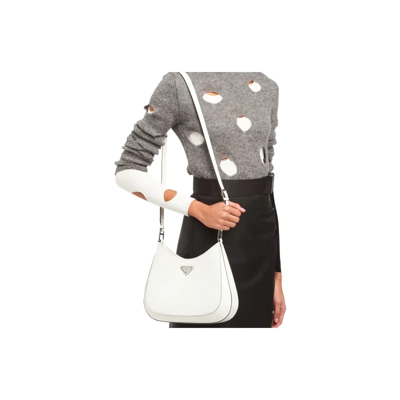 PRADA Cleo Shiny Leather Shoulder Bag Women's White-3