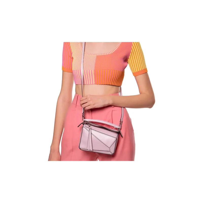 LOEWE Puzzle Leather Crossbody Bag Mini Women's Ice Pink-3