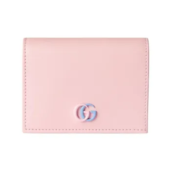 GUCCI GG Marmont Leather Card Holder Women's Light Pink Red & Light Blue