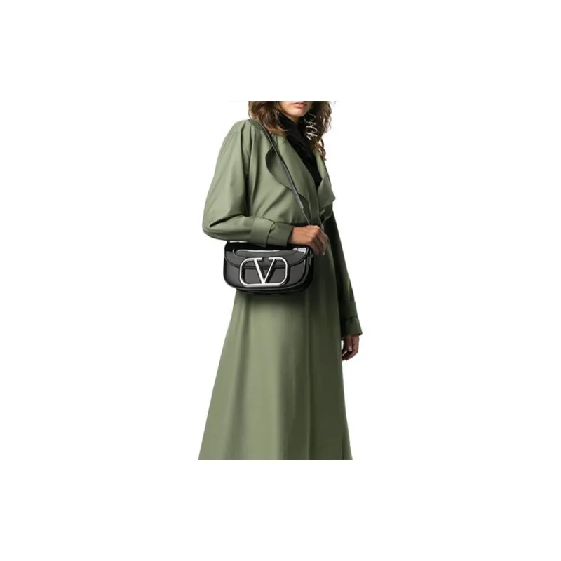 Valentino Patent Leather Shoulder Bag Women's Black-2