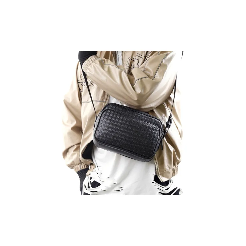 ALNI BITTON Synthetic Leather Small Square Bag Shoulder Bag Crossbody Bag Regular Men's Black/Black Woven-3
