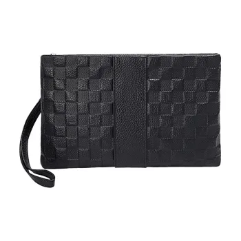 Old Man's Head Top Grain Cow Leather Clutch Men's Black
