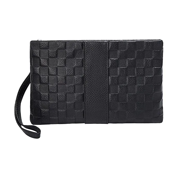 Old Man's Head Top Grain Cow Leather Clutch Men's Black-0