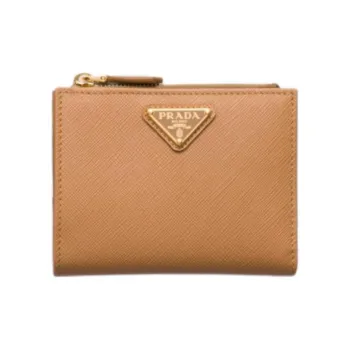 PRADA Saffiano Leather Wallet Women's Natural