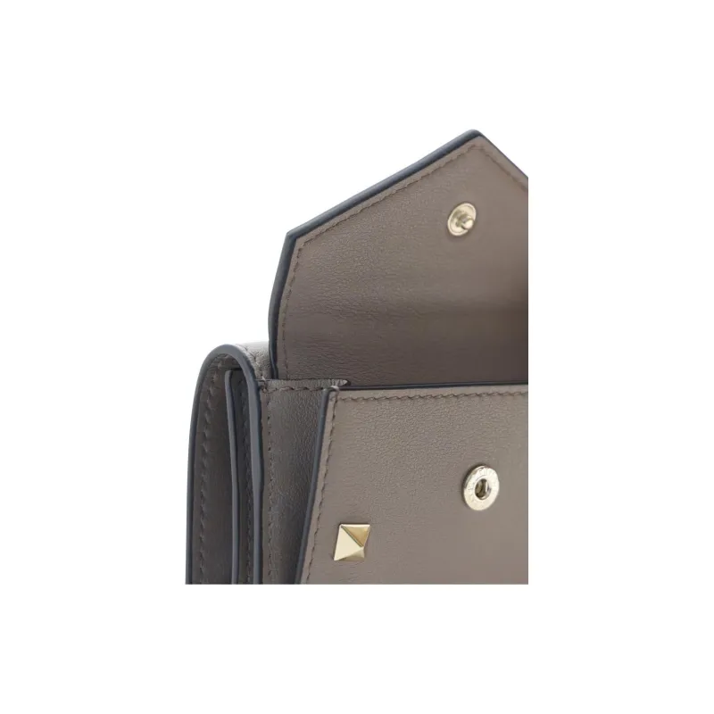 Valentino Rockstud Leather Wallet Regular Women's Gray-2