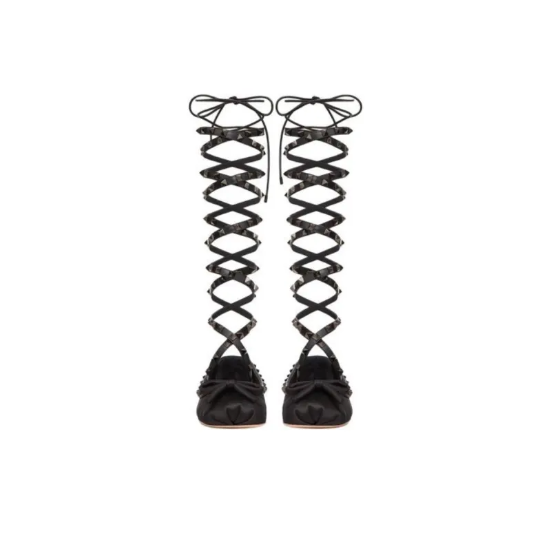Valentino Rockstud Casual Single Shoes Women's Black-3