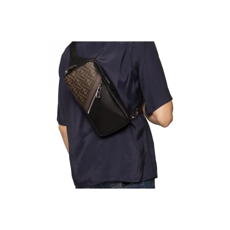 FENDI Coated Canvas With Leather Sling Bag Shoulder Bag Crossbody Bag Regular Men's Black/Brown-9