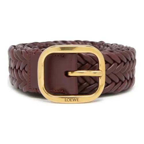 LOEWE Badge Woven Pin Buckle Calfskin Metal Leather Belts Women's Brown