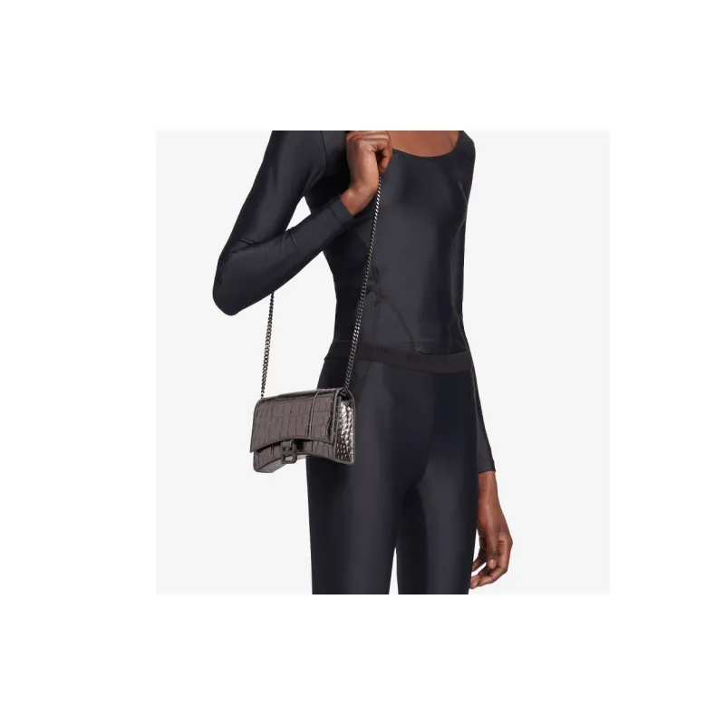 Balenciaga Cow Leather One Shoulder Handbag Crossbody Bag Women's Black Deep Silver-6