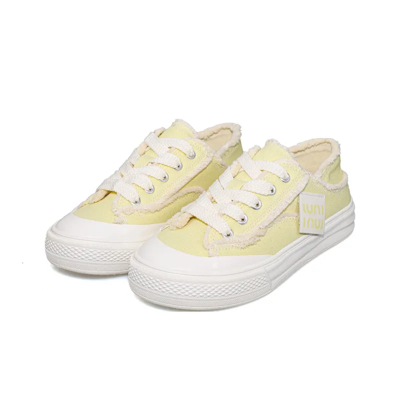 B10CROWN Slip Resistant Breathable Low Top Canvas Shoes Women's Yellow-3