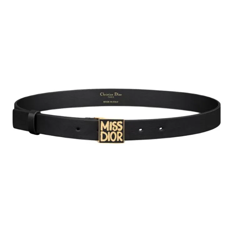 DIOR Cow Leather Leather Belts Women's Black Width: 2.5cm-0