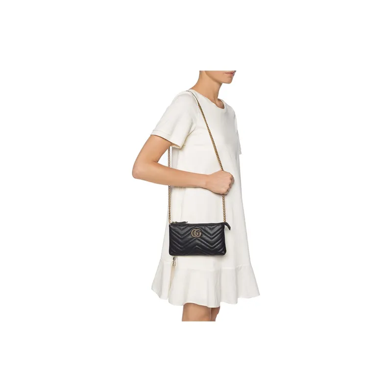GUCCI Quilting Leather Chain Shoulder Bag Crossbody Bag Women's Black-7