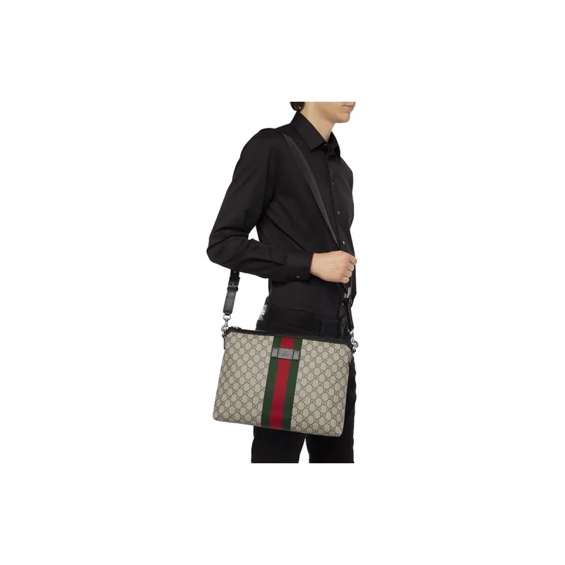 GUCCI Canvas With Leather Messenger Bag, Shoulder Bag, Crossbody Bag Medium Size Men's Ebony/Black-5
