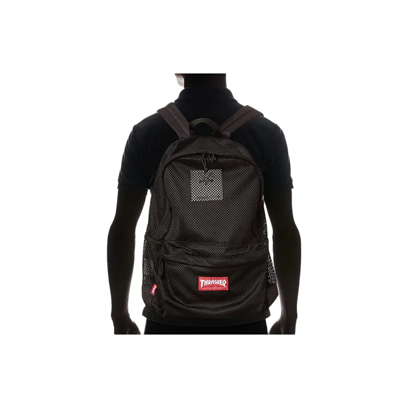 Thrasher Polyester Backpack Unisex Black Red-4