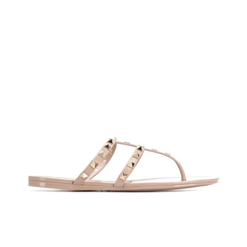 Valentino Rockstud Slip Resistant Flip Flops Women's Beige-1