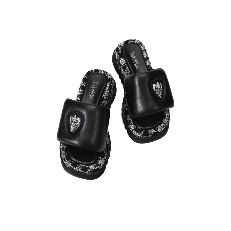 UanDi Slip Resistant Abrasion Resistant Slide Slippers Women's Black-2