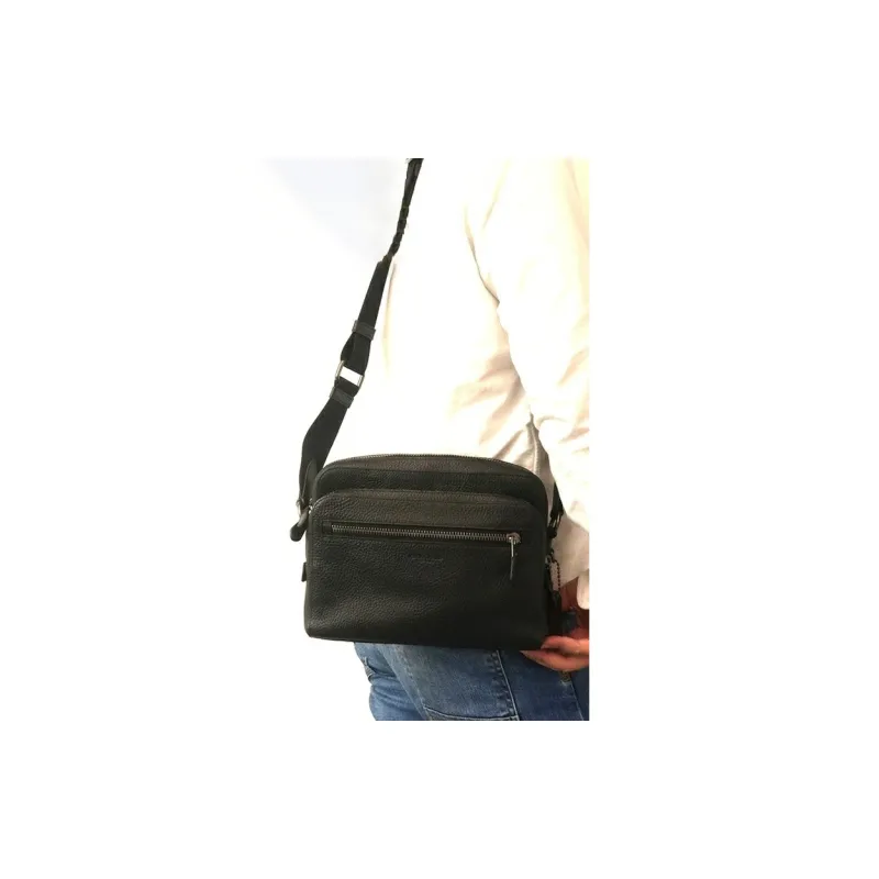 COACH West Pebble Leather Camera Bag, Shoulder Bag, Crossbody Bag Medium Size Men's Black-5