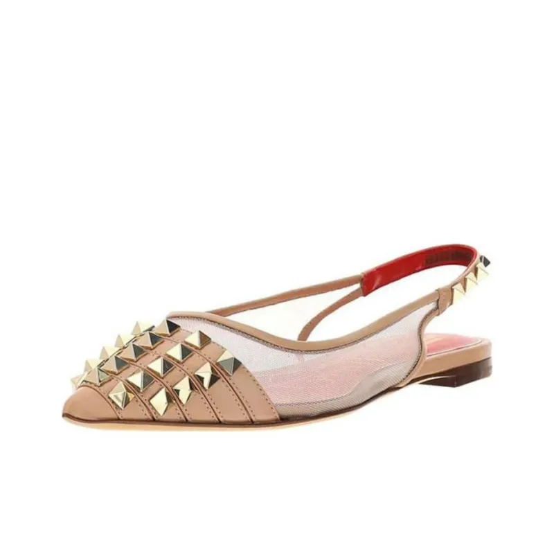 Valentino Rockstud Flat Shoes Women's Pink Beige-3