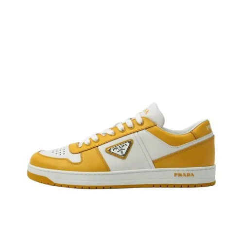 PRADA Downtown Low Top Sneakers Leather White Yellow Sun