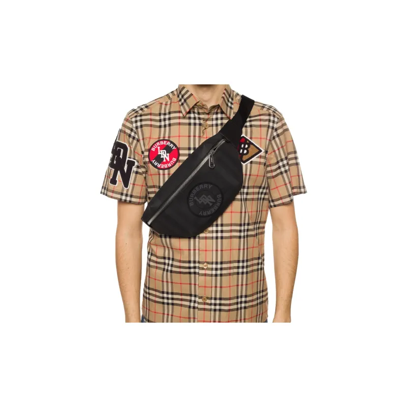 Burberry Leather Shoulder Bag Crossbody Bag Sling Bag Fanny Pack Men's Black-4