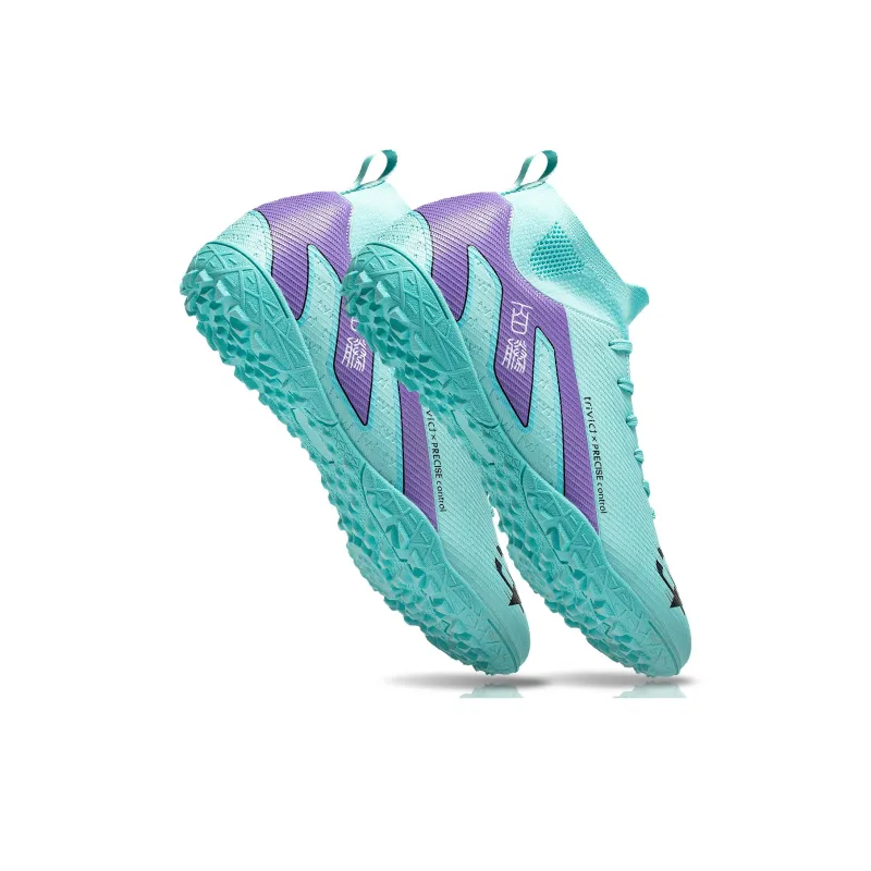 TriVict Win A Hundred Battles And Win A Hundred Victories. Soccer Shoes Unisex Mid Top White/Pink/Aqua/Blue-49