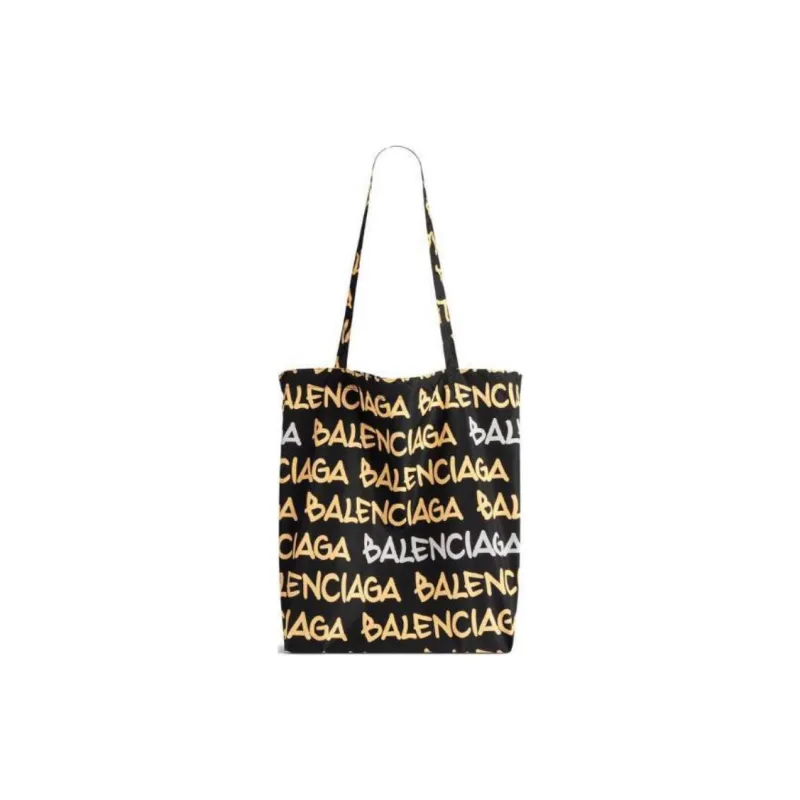 Balenciaga Nylon Tote Bag Shopping Bag Handbag Shoulder Bag Medium Size Women's Black & Yellow-3