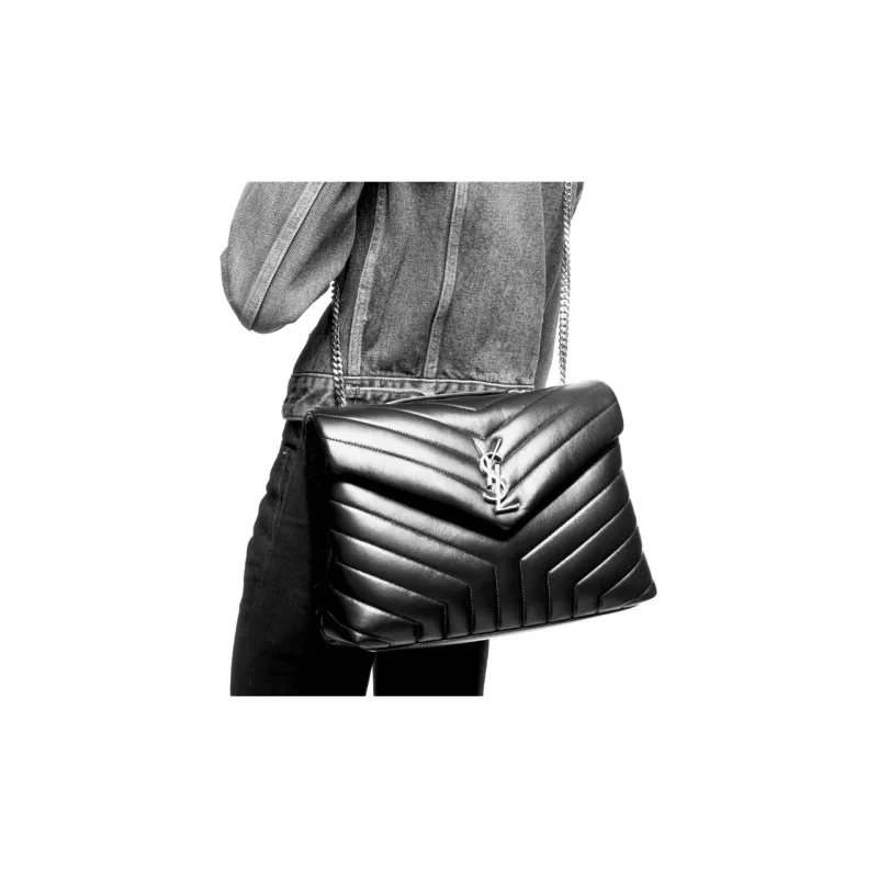 SAINT LAURENT Loulou Medium Suede Shoulder Bag Black-5