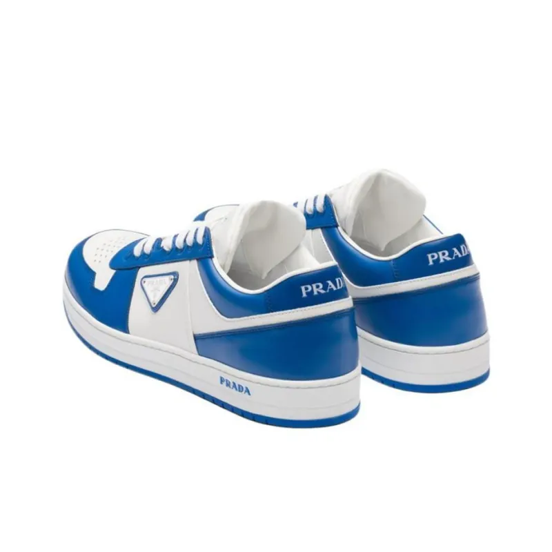 PRADA Downtown Low Top Sneakers Leather White Cobalt Blue-3