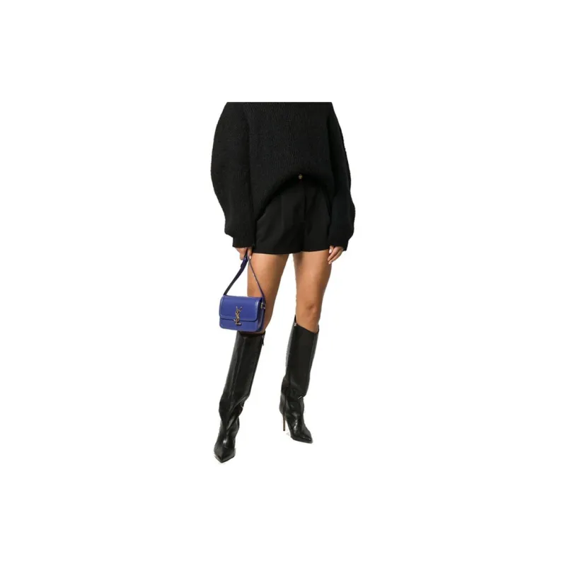 SAINT LAURENT SOLFERINO Leather Shoulder Bag Crossbody Bag Small Size Women's Sapphire Blue-6