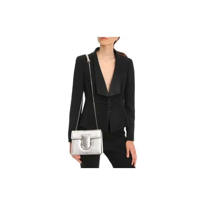 FERRAGAMO Leather Shoulder Bag Crossbody Bag Women's Silver-3