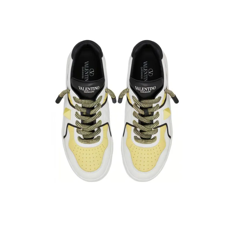 Valentino ONE STUD XL Low Top Skateboard Shoes Men's White Yellow-3
