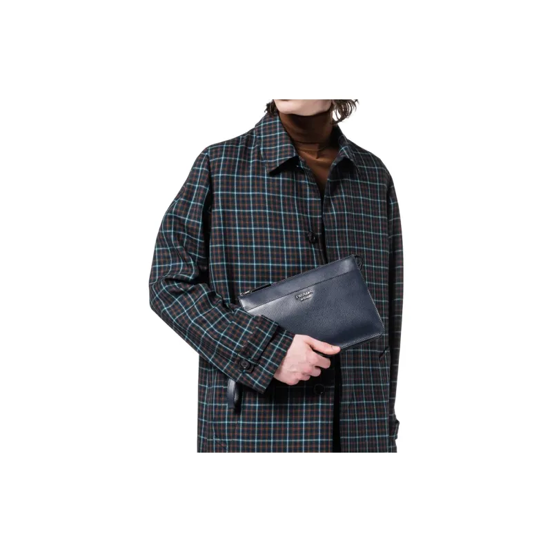 PRADA Saffiano Leather Clutch Men's Blue-5