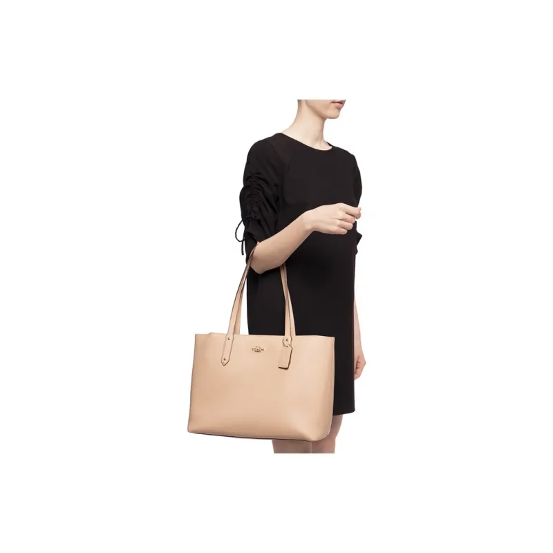 COACH Central Polished Pebbled Leather Tote Bag Shopping Bag Shoulder Bags Women's Nude Pink-3