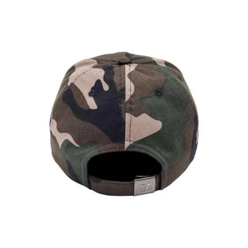 Valentino Camouflage Patterned Logo Engraved Baseball Cap-2
