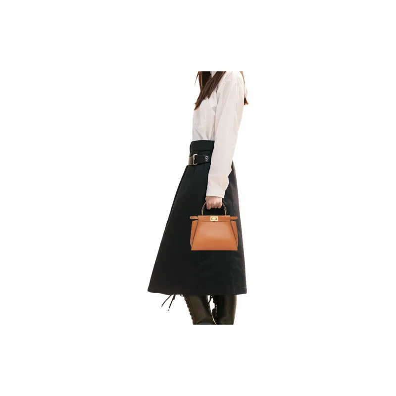 FENDI Peekaboo Leather Shoulder Bag, Crossbody Bag, Handbag Trumpets Women's Brown-5