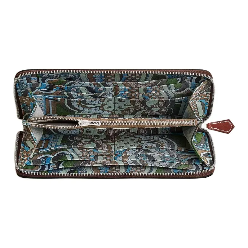 HERMES Silk'In Evercolor Calfskin Wallet Women's Mocha & Silk Lan & Celeste-1