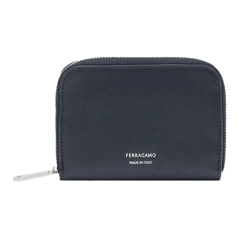 FERRAGAMO Palm Calfskin Wallet Men's Midnight Blue & Black-0