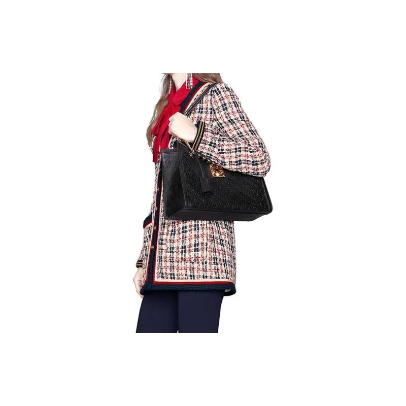 GUCCI Leather With Cotton Linen Blend Portable Crossbody Bag Shoulder Bag Women's Black-6