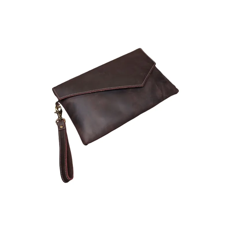 CMLZIUA Top Grain Cow Leather Clutch Large Size Unisex Dark Coffee-8