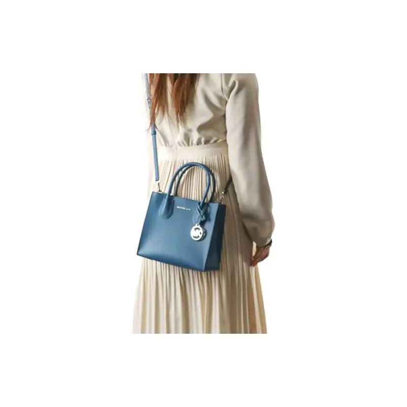 MICHAEL KORS Mercer Leather Tote Bag, Shopping Bag, Shoulder Bag, Crossbody Bag, Handbag Medium Size Women's Blue Green-5